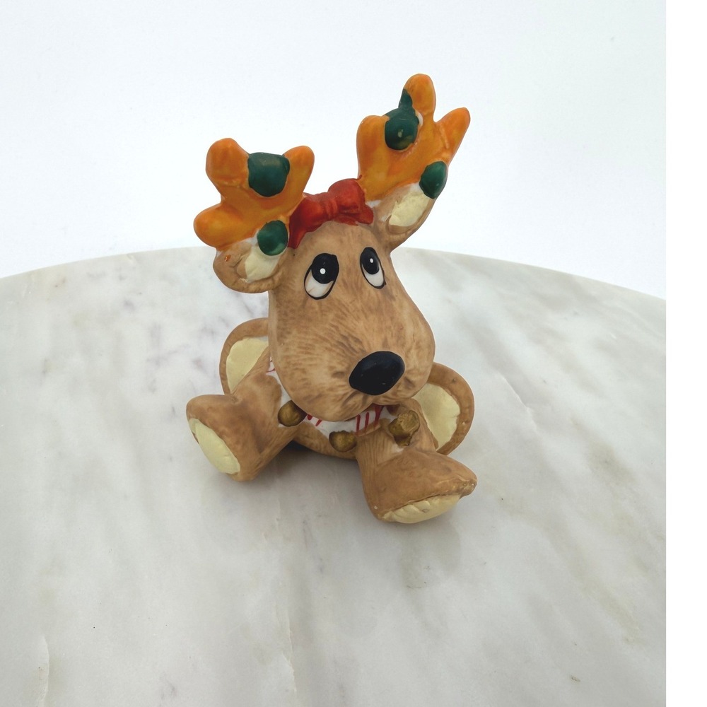 Vintage Giftco Porcelain Reindeer Candle Holder Christmas Figurine Brown Red